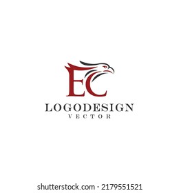 Eagle bird with letter EC initial and elegant logo design vector template for corporate logo design