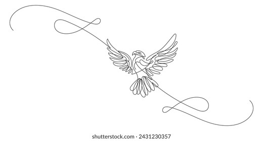 Eagle Bird Line Art Doodle Illustration. Silhouette Outline Wild Holy Eagle Bird Monochrome Symbol Contour Hand Drawn. Eagle Bird Mascot Curve Line Decoration
