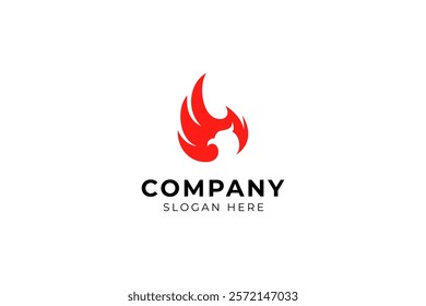 Eagle bird logo with fire elements in red color flat vector design style