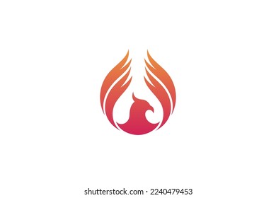 Eagle bird logo with fire in flat design