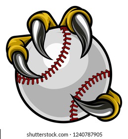 Eagle, Bird Or Monster Claw Or Talons Holding A Baseball Ball. Sports Graphic.