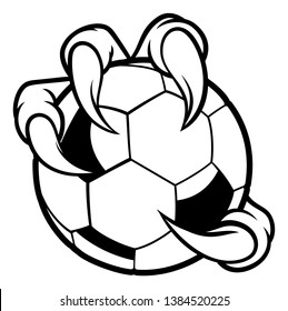 Eagle, Bird Or Monster Claw Or Talons Holding A Soccer Football Ball. Sports Graphic.