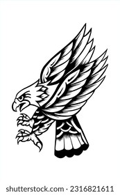 eagle bird outline illustration vector design in oldschool tattoo style