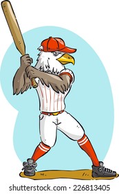 Eagle bird of prey hawk aquila eaglet falcon griffin playing baseball vector illustration. 