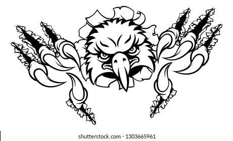 An eagle bird sports mascot cartoon character ripping through the background with its claws ot talons