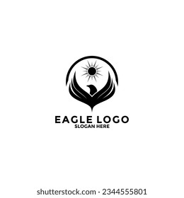 Adler Vogel mit Sun Logo Vektorvorlage. Logo-Symbol für Adler, Logo-Konzept für Unternehmen