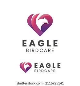 Adler Vogel Flügel Liebeslogo. Vogelpflegesymbol. abstraktes einfaches Falkenfalcon-Logo-Design