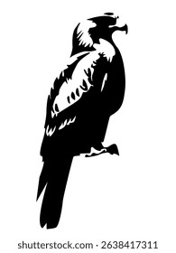 Eagle black stylized silhouette isolated on white background. Vector illustration. For your designs, prints and tattoos in the style of strength and beauty of wild nature