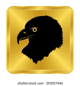 eagle - black vector icon;  gold button