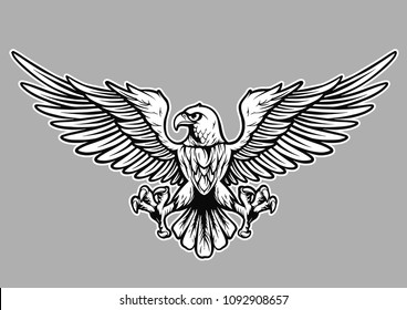 Ilustración vectorial en blanco y negro de águila