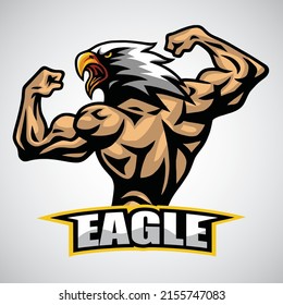 Eagle Bodybuilder Logo Character Design Mascot Premium Vector