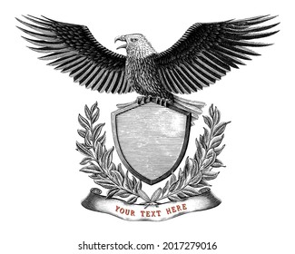 Eagle branding logo design hand draw vintage engraving style black and white clip art isolated on white background