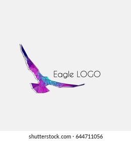 Eagle. Bright, colorful Abstraction of a bird - hawk, eagle with geometric figures of triangles on a white background. Colorful emblem for business company. Low poly vector illustration