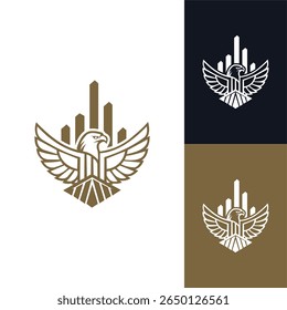 eagle and building construction illustration logo