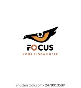 Eagle camera, focus camera, eagle eye and shutter abstract logo. Photography company identity. Photographer's portfolio. Sharp eagle eye and camera shutter logo