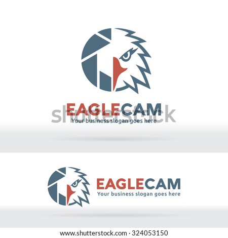 Eagle camera, Eagle head and shutter abstract logo. Photography company identity. Photographer portfolio. Sharp eagle eye and camera shutter logo.