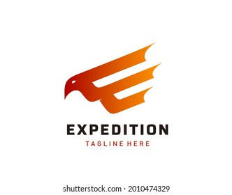 Eagle Cargo Logo Design. Abstract E letter. Fast and professional cargo and delivery design concept.