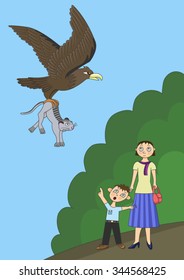 Eagle carries cat in its claws pet
