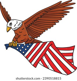 Eagle Carrying Flag Cartoon Colored Clipart