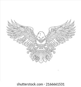 An eagle cartoon character , American Independence Day  Coloring Page  for kids and adults  Symbols of Fourth of July. 