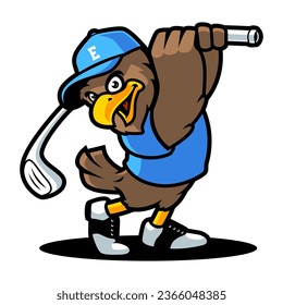 EAGLE CARTOON CHARACTER PLAYING GOLF