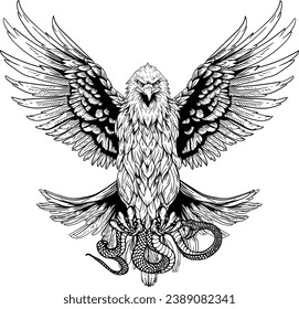 Eagle catches snake, Hand drawn, dxf, png, Eagle laser cut file, Eagle with snake, Eagle Silhouette