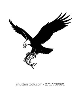 Eagle Catching Fish Silhouette Vector Logo Isolated