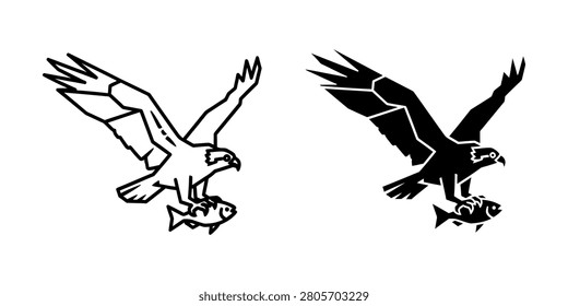 Eagle catching fish vector icon set with predator wildlife illustration birdofprey silhouette blackandwhite minimalist natureart predation