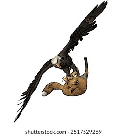 Eagle caught the fox animal ilustration vector design 
