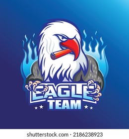 Diseño de logotipo de mascota de personaje de águila con concepto de tabaquismo