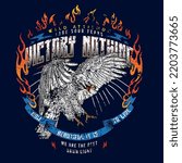 Eagle chasing motorcycle with fire, illustration with wear
