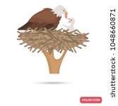 Eagle and chick in the nest color flat icon