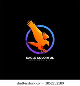 Eagle with circle colorful logo design template