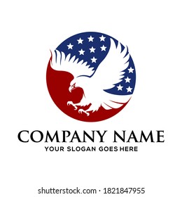 eagle in the circle logo illustration, good for mascot delivery or logistic logo industry, flat color style with red and blue.