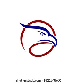 águila en la ilustración del logo de círculo, buena para la entrega de mascotas o industria del logotipo logístico, estilo de color plano con rojo y azul.
