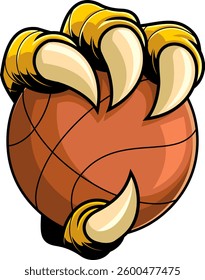 Eagle Claw Gripping Basketball Mascot Logo. Vector Hand Drawn Illustration Isolated On Transparent Background