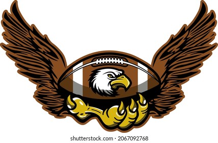 eagle claw holding a football with mascot head inside for school, college or league