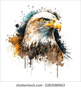 Eagle. Color, realistic, art portrait of a soaring bald eagle on a white background in a watercolor style.