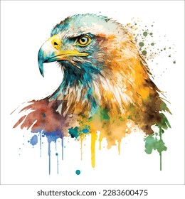 Eagle Color, realistic, art portrait of a soaring bald eagle on a white background in a watercolor style.