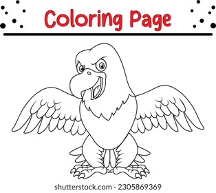 Eagle coloring page outline. Vector line art illustration coloring page.