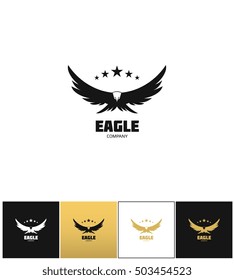 Eagle company vector icon. Eagle company program on black, white and gold background