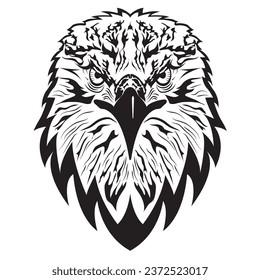 Eagle, cool face, black and white vector illustration. white background Can be used for vector work, logos, and more.