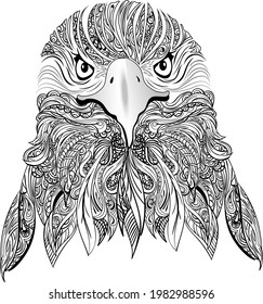 ILUSTRACIÓN DE VECTOR DE DIBUJO DE LÍNEA CREATIVA EAGLE. Ilustración del águila de dibujo de línea artística vectorial con diseño fino de henna ilustración de patrón floral aislado en fondo blanco para impresión de pantalla