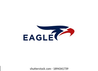 Eagle crest logo icon template design. Concept blue bird insignia business emblem. Premium company brand identity hawk symbol. Heraldic falcon in flight badge. Vector illustration.