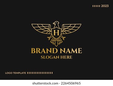 Eagle crest shield logo line art monoline illustration