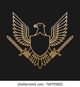 Eagle Crest Shield Logo Line Art Monoline Illustration