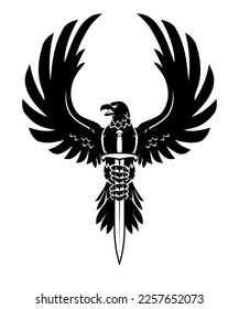 Eagle Crest Silhouette, Predatory Bird Holding a Sword