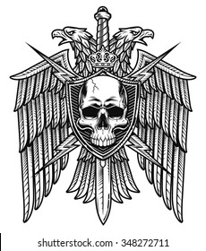 Eagle crest skull shield coat of arms white