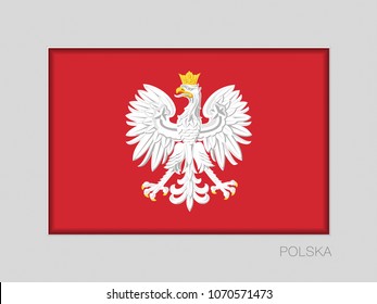 Eagle with a Crown. The National Emblem of Poland. National Ensign Aspect Ratio 2 to 3 on Gray Cardboard. Written in Polish