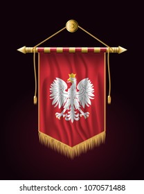 Eagle with a Crown. The National Emblem of Poland. Festive Vertical Banner. Wall Hangings with Gold Tassel Fringing